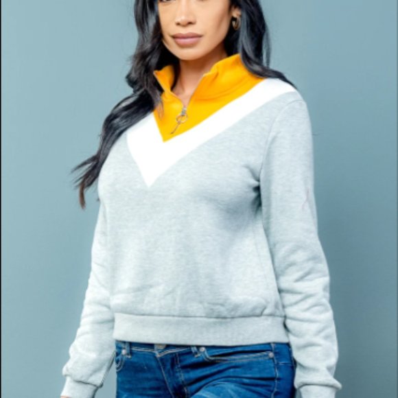 Colorblock Front Zipp Neckline Pullover Sweatshirt - Picture 2 of 4